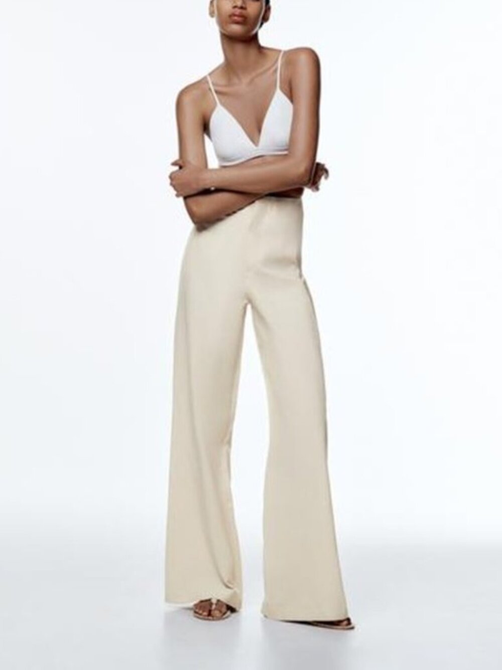 Zara Full Length Linen Blend Light Beige Pants S